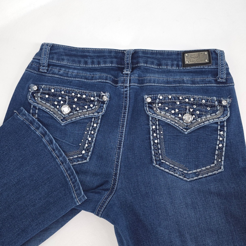 Earl Jean Slim Bootcut Jeans Women's 8P Blue Rhinestone Rockabilly Bling Stretch